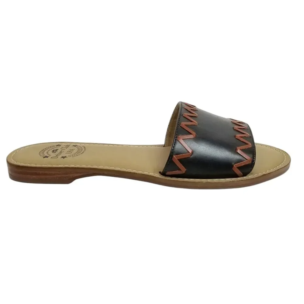 Driver Club USA NWOB Women's Black Brown Leather Slides Sandals Size 9
